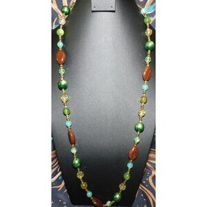 Bohemian Brown And Green Long Beaded Necklace